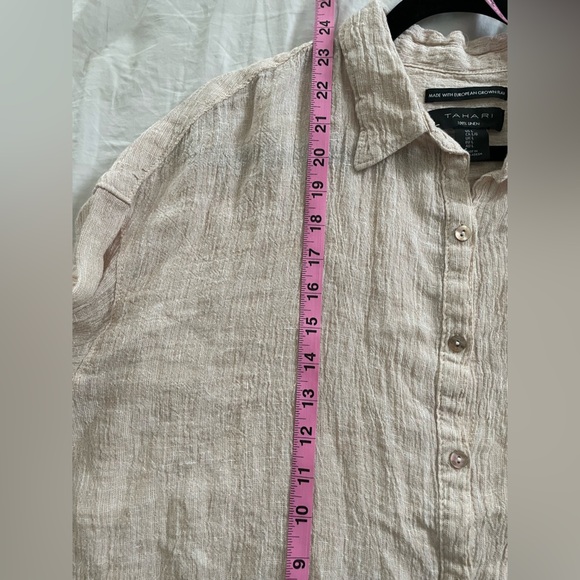TAHARI 100% Linen Shirt Womens Large Beige Cream Natural European Flax Button Up - Picture 9 of 9
